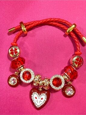Red Heart Charm Braided Bracelet - Women's Jewelry
